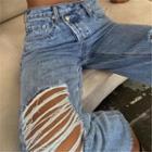 Asymmetrical Distressed Straight Leg Jeans