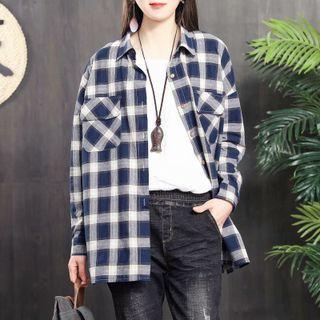 Long Sleeve Pocket Front Check Shirt