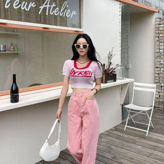 Ringer Letter Crop Knit Top