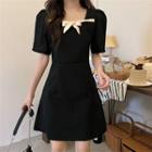 Short-sleeve Bow Accent Square-neck Dress