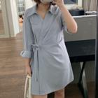 Long-sleeve Plain Midi Shirtdress / Mini Shirtdress