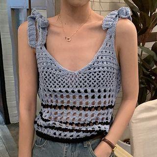 Shoulder-tie Crochet Knit Top