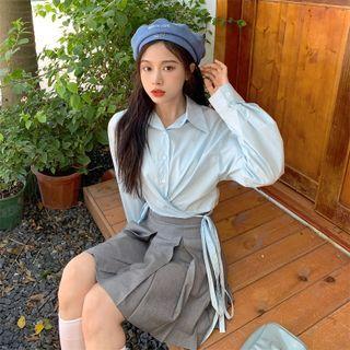 Plain Button-up Drawstring Oversize Shirt