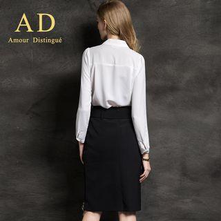 Chiffon Blouse / Belted Pencil Skirt