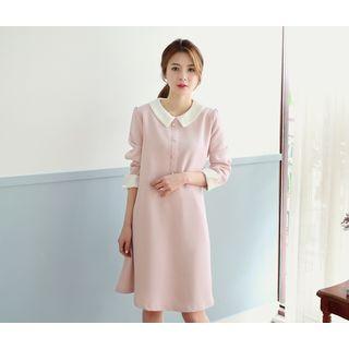 Peter-pan Collar Faux-pearl Buttoned Dress