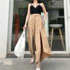 Set: V-neck Cropped Camisole Top + High Waist Cropped Wide-leg Pants