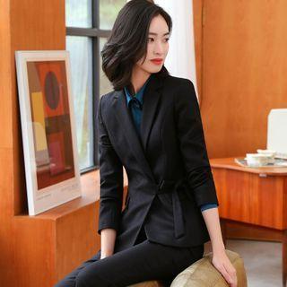 Set: Tie-front Blazer + Straight Leg Pants