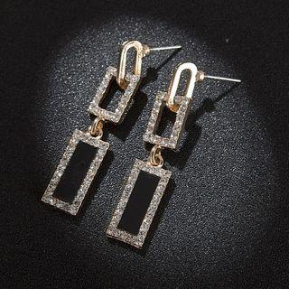 Rhinestone Rectangle Dangle Earring Rhinestone - Black - One Size