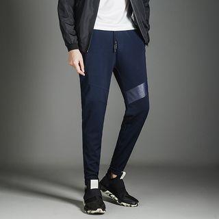 Faux Leather Applique Drawstring Slim Fit Pants