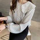 Beaded Dotted Long-sleeve Blouse