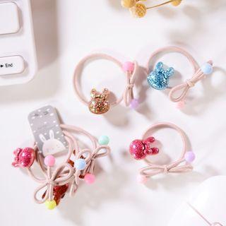Glitter Rabbit Hair Tie Set Of 3 - Multicolor - One Size