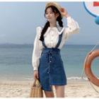 Sailor Collar Blouse / Denim Jumper Skirt