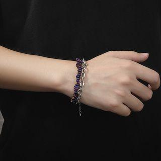 Chain Layered Bracelet 1 Pc - Silver & Purple - One Size