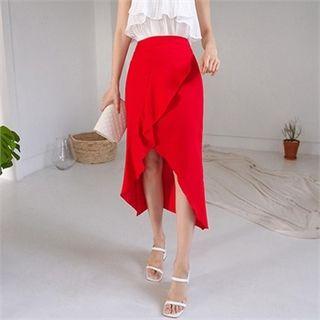 Dip-back Linen Blend Skirt