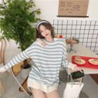 Striped Lace Up Sweater Blue - One Size