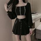 Chain Cropped Blouse / Mini A-line Skirt / Set