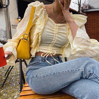 Frilled-trim Drawstring Cropped Blouse