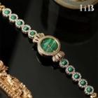 Rhinestone Bracelet Watch 1 Pc - Green - One Size
