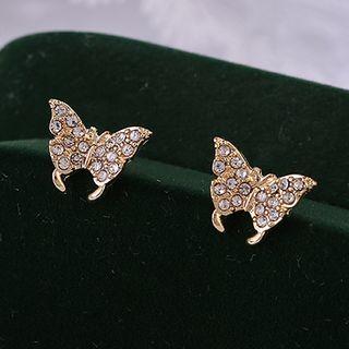 Rhinestone Butterfly Earring 1 Pair - 925silver Earring - One Size