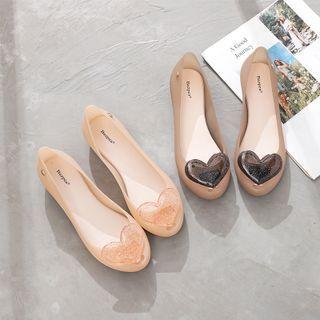 Heart Accent Peep-toe Flats