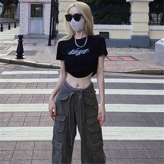 Short-sleeve Letter T-shirt Crop