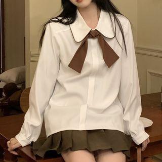 Corduroy Peter Pan Collar Loose-fit Blouse