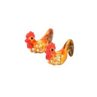 Simple And Creative Plated Gold Enamel Rooster Stud Earrings With Cubic Zirconia Golden - One Size