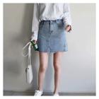 Inset Short Denim Mini Skirt Light Blue - One Size