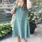Puff Sleeve Floral Printed V-neck Mini Dress Green - One Size