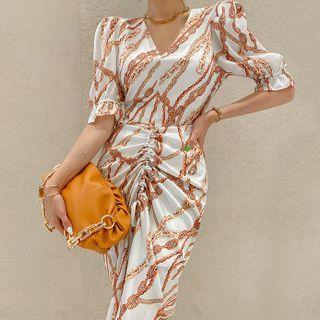 Scarf Print Long Crepe Dress
