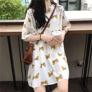 Bow Print Short-sleeve Tunic