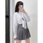 Tie-neckline Long-sleeve Shirt