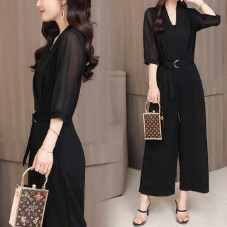 Chiffon Elbow-sleeve Jumpsuit
