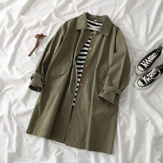 Button Coat / Long-sleeve Striped T-shirt