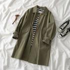 Button Coat / Long-sleeve Striped T-shirt