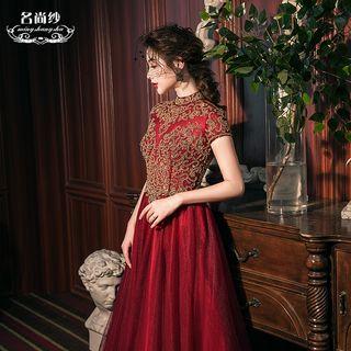 Embellished Mock-turtleneck A-line Evening Gown