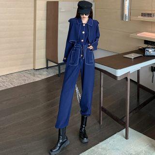 Stitched Straight-cut Jumpsuit With Sash