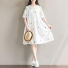 Cactus Embroidered Elbow-sleeve Shirtdress