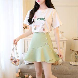 Printed Short-sleeve T-shirt / A-line Skirt / Set