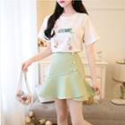 Printed Short-sleeve T-shirt / A-line Skirt / Set