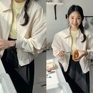 Collared Nylon Bomber Jacket