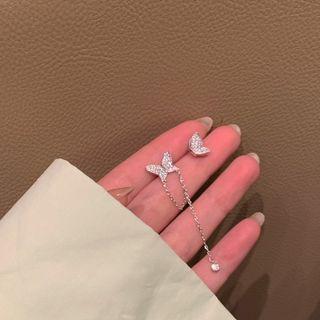 Asymmetrical Rhinestone Butterfly Stud Earring 1 Pair - Silver - One Size
