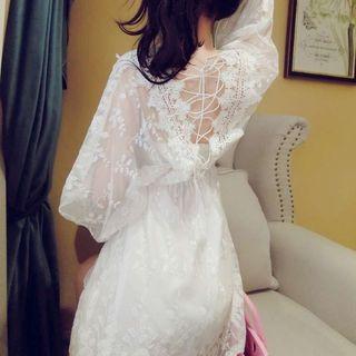 Cross Front Long-sleeve A-line Lace Dress