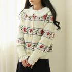 Rose Patterned Knit Cardigan Ivory - One Size