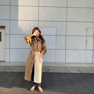 Single-breasted Paneled Sashed Long Coat