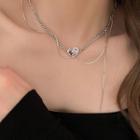Heart Rhinestone Pendant Layered Alloy Necklace Silver - One Size