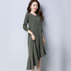 Long-sleeve Ruffle-hem Knit Dress