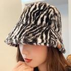 Zebra Print Fleece Bucket Hat Khaki - M