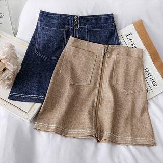 Stitched Zipper Denim Skirt