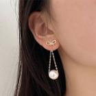Faux Pearl Bow Alloy Dangle Earring 1 Pair - Gold & Light Pink - One Size